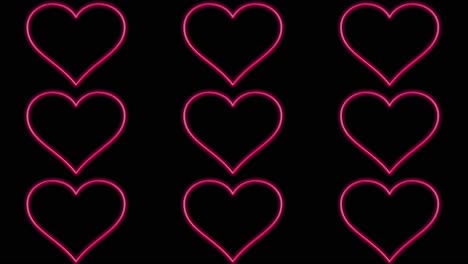 many blinking pink hearts, animation graphic symbol on black background screen,static