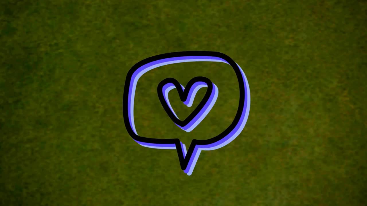 animación de un corazón de neón verde en una burbuja de habla, sobre un fondo verde oscuro