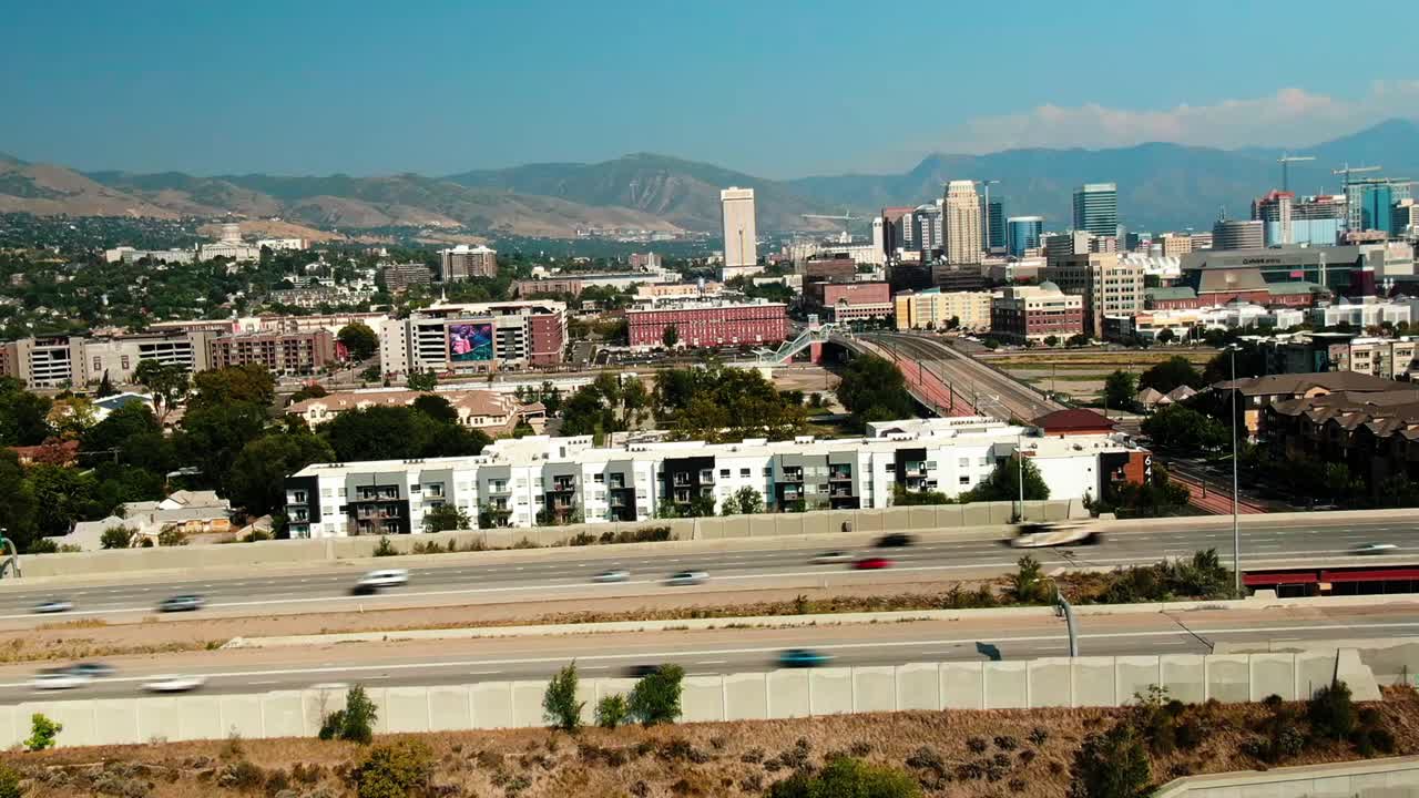 Aerial View of Salt Lake City Skyline and Highway