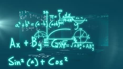 Animation-of-mathematical-formulae-and-scientific-data-processing-over-black-background