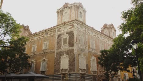 Historical-Spanish-Archetecture,-art-and-cathedral-facade-of-Museum-of-arts-and-ceramics---Valencia-Spain-4k-24fps