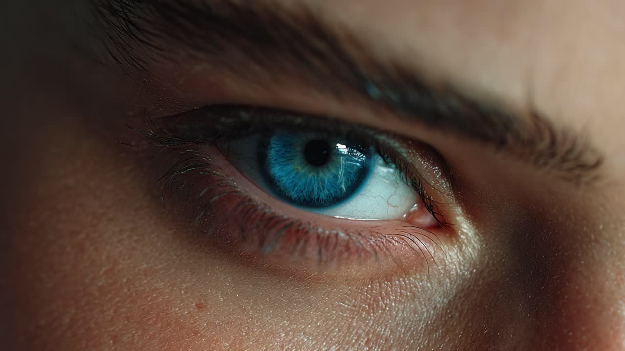 A Stunning Close-Up of a Mesmerizing Blue Eye, Capturing the Intricate Details and Vibrant Color of the Iris, Reflecting Light and Emotions with Intensity