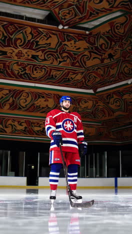 hockey player in ornate venue