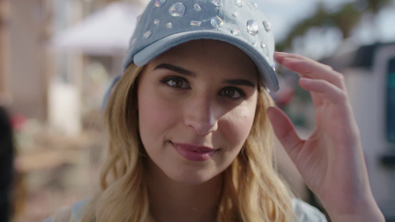 아름다운 금발 여자 의 초상화 는  ⁇ 은 해변 에서 유쾌 한 놀이 를 하고 있다