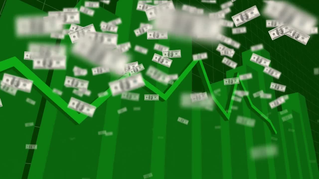los gráficos verdes se mueven contra la caída de los dólares estadounidenses