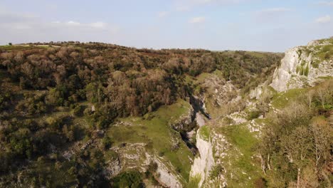 aerial view over limestone valley of cheddar gorge