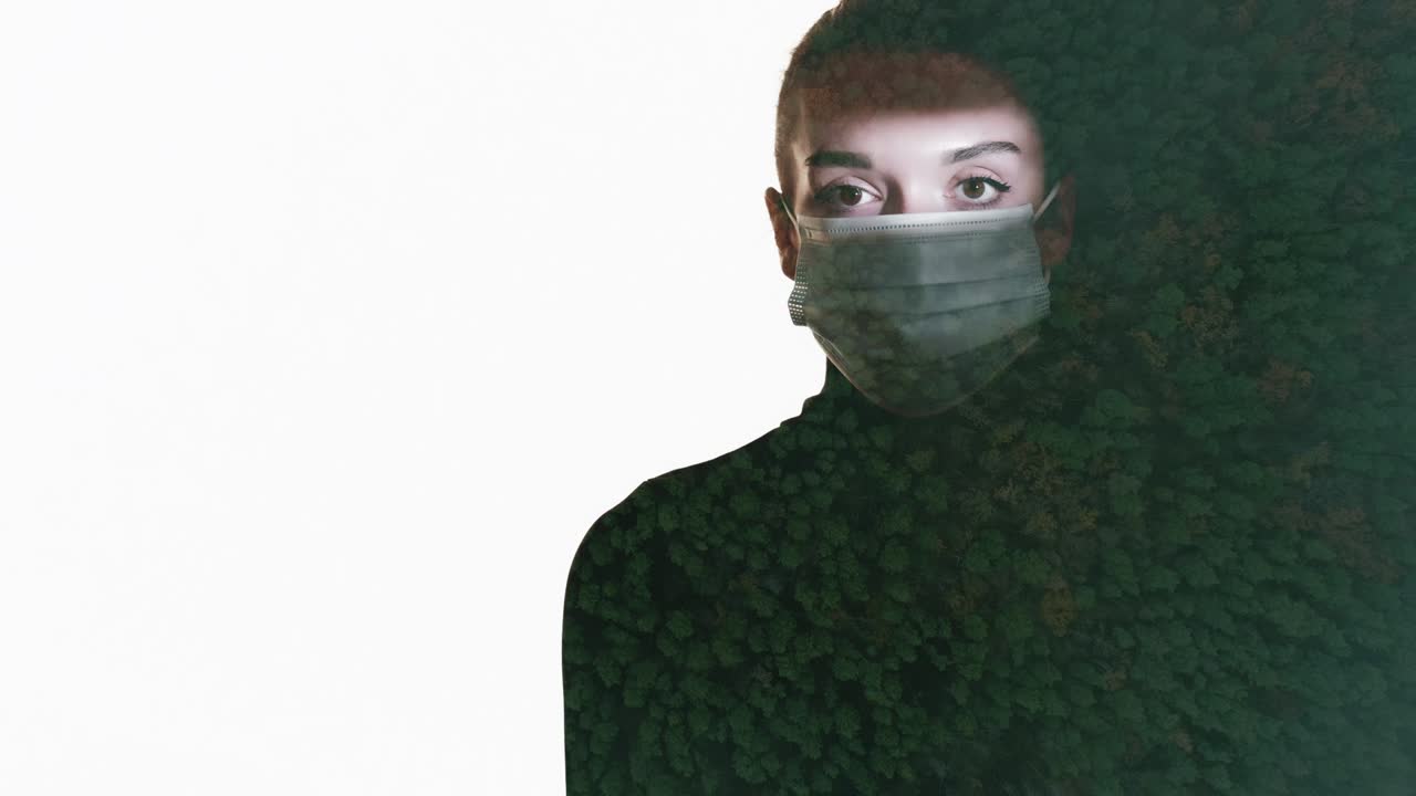 silhueta de dupla exposição poluição do ar mulher