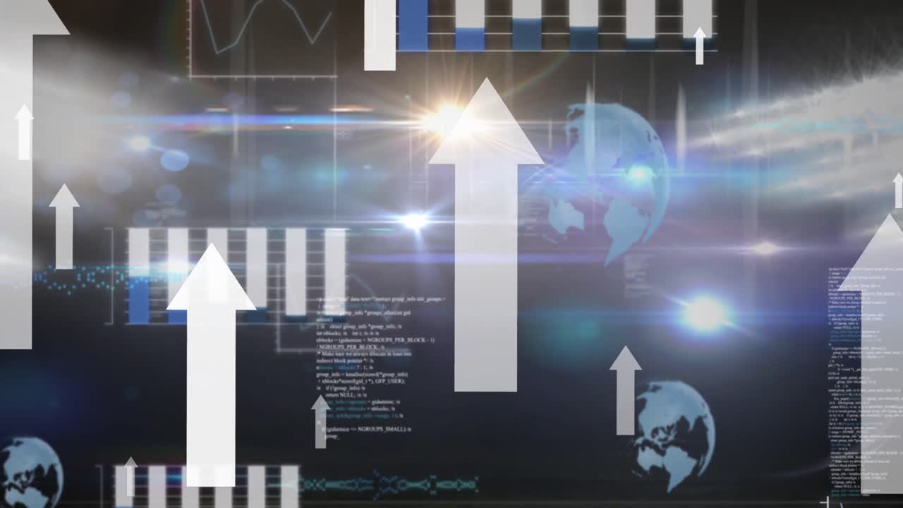 스포츠 경기장 위의 화살표 애니메이션과 데이터 처리