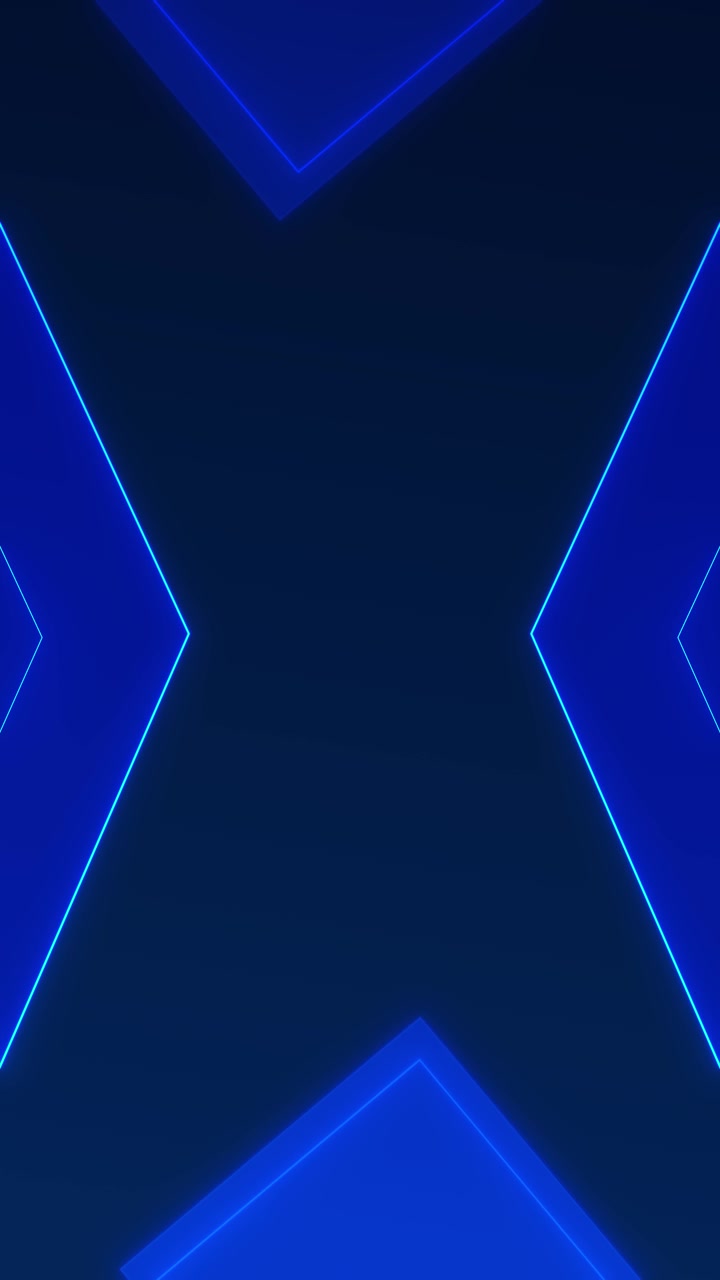 Animazione moderna di cornice geometrica al neon blu, linee angolari luminose e spazio centrale pulito per il testo.