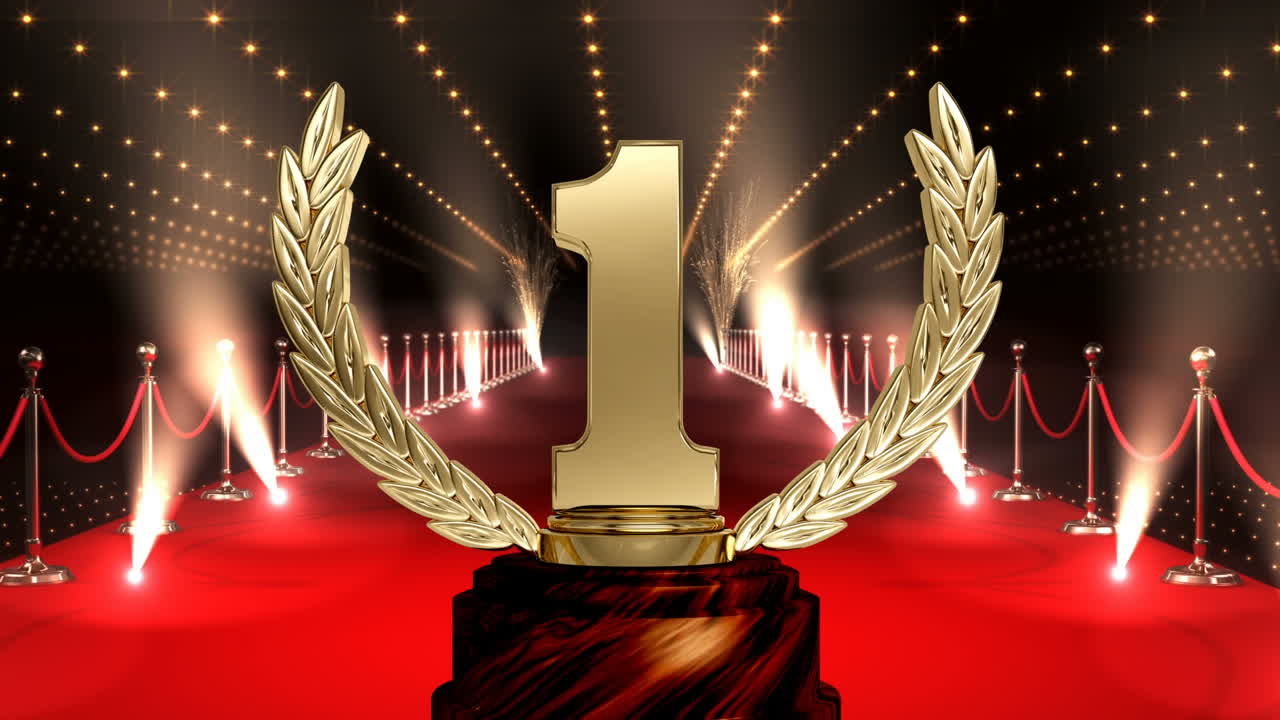 Trophy on red carpet with american flag Video