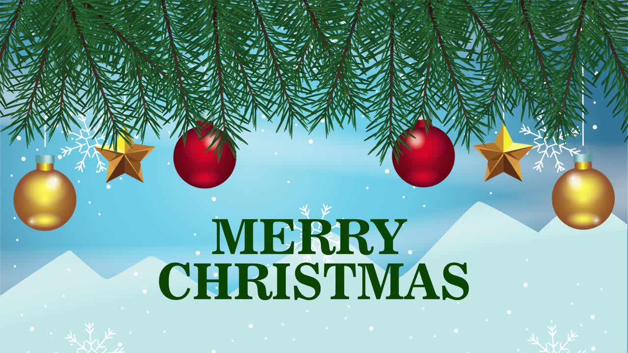 공이 매달려 있고 글자가 새겨진 메리 크리스마스 카드