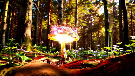 hongo mágico psicodélico en el bosque hecho con ai