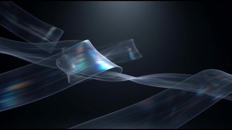Abstract Flowing Transparent Ribbons with Iridescent Light Reflections