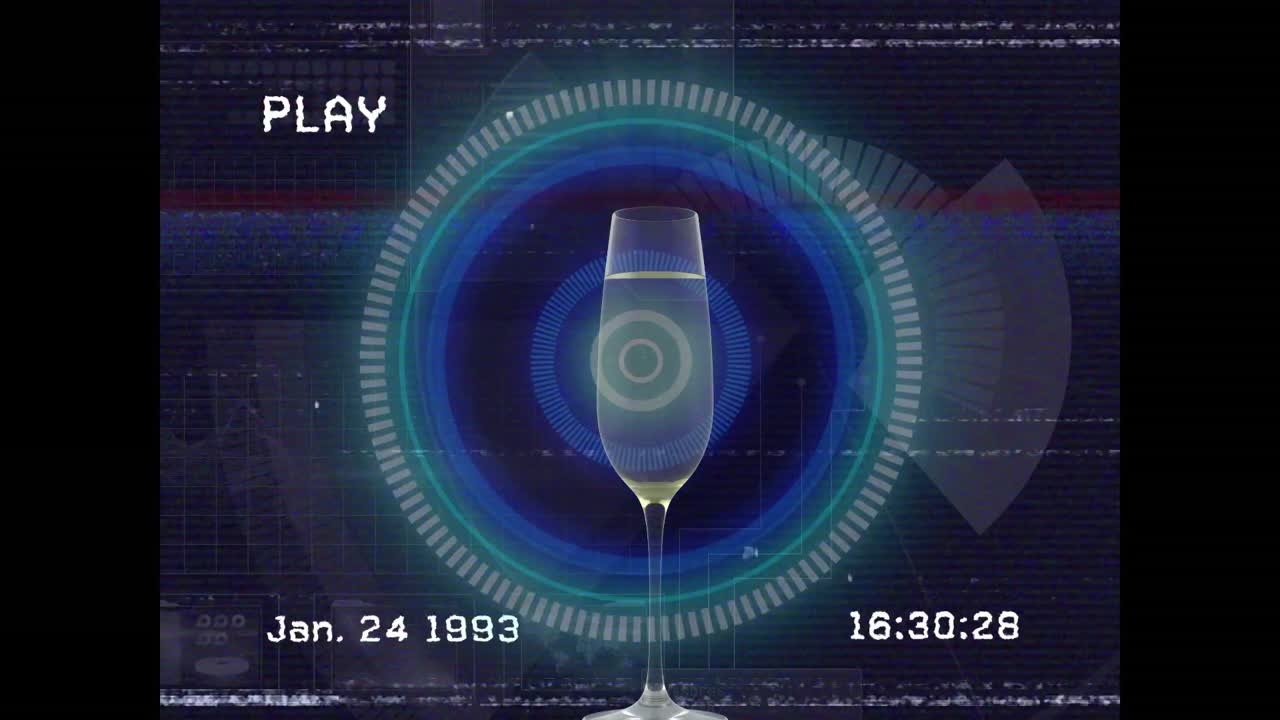 animación del escaneo de alcance sobre interferencia y una copa de champán