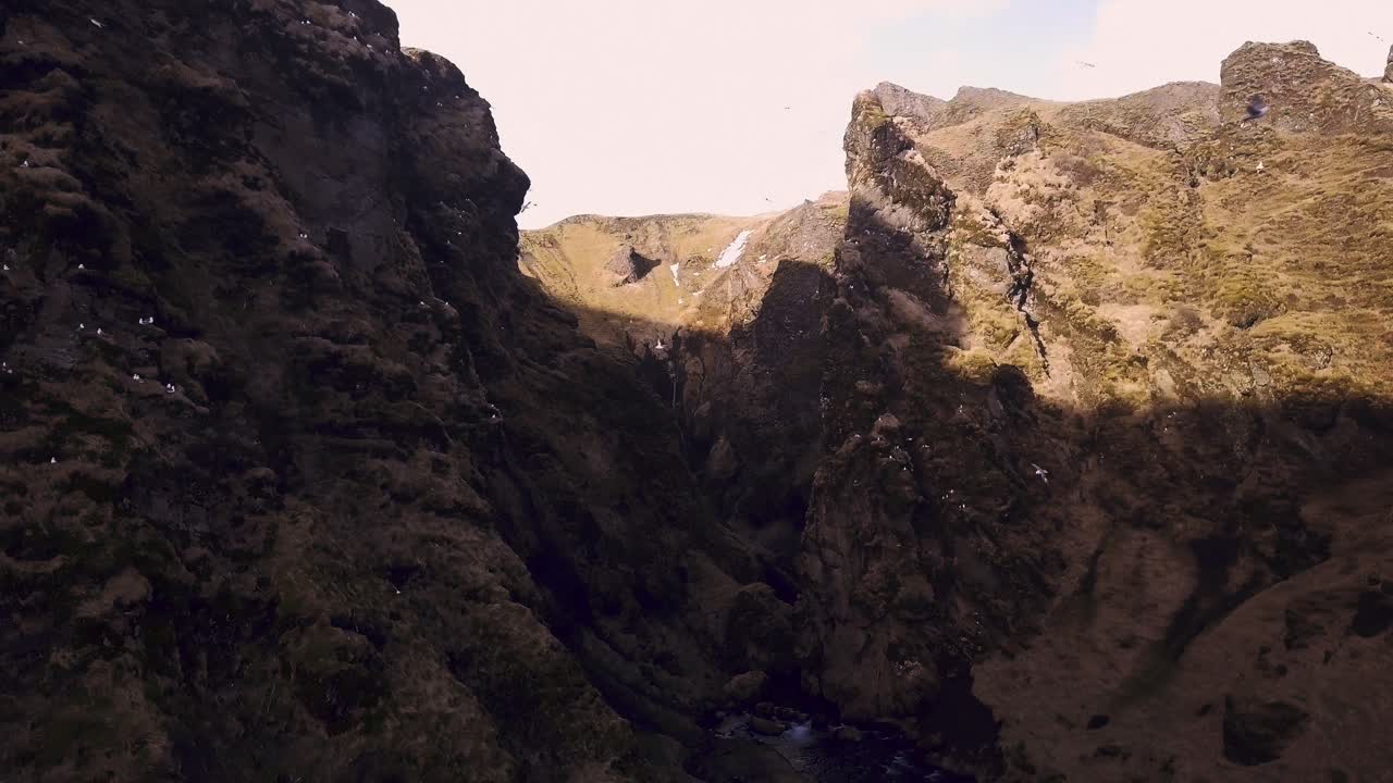 Drone flying over a ravine in Iceland