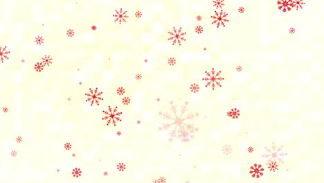 Animation-of-red-snowflakes-falling-over-white-background