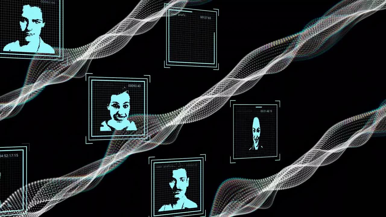 animación del procesamiento de datos sobre fotos biométricas.