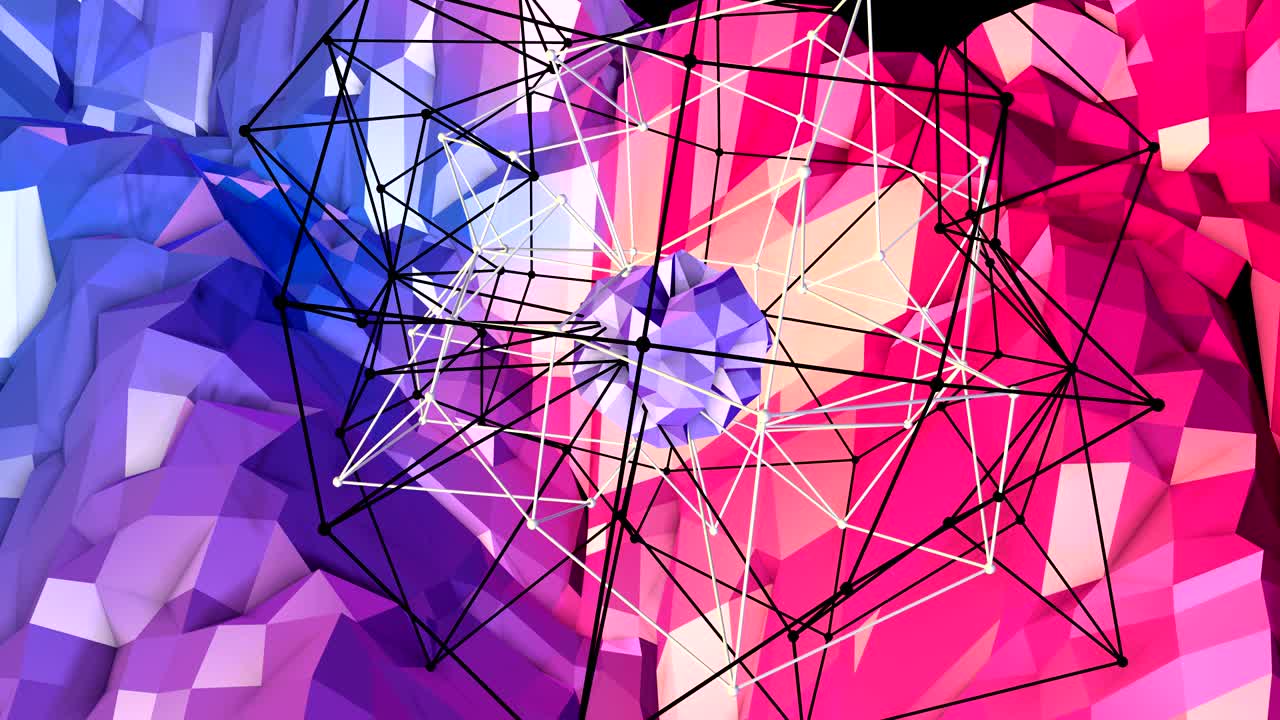 abstracto simple azul rojo baja poli superficie 3d como terreno surrealista. fondo de movimiento poli bajo geométrico suave con polígonos rojos azules puros. fondo de bucle sin costuras 4k fullhd con gradiente azul rojo