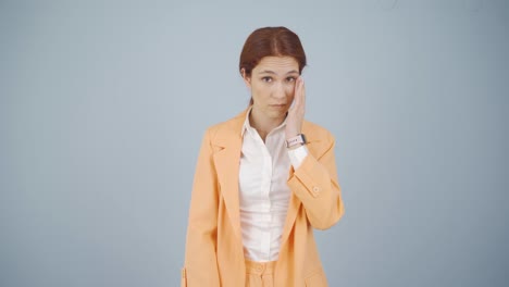 눈이 아픈 비즈니스 여인.