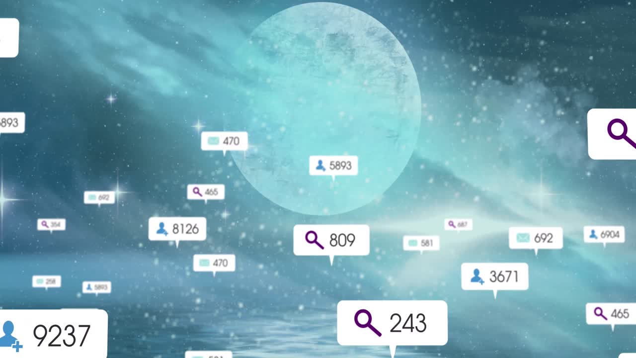 Animation of social media icons against planet in space