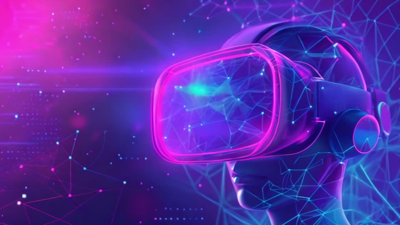 Futuristic VR Headset in a Digital Metaverse
