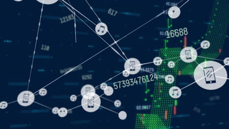 animación de la red de conexiones con iconos sobre el procesamiento de datos