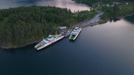 large passenger and transport ferries docked at sognefjorden, norway