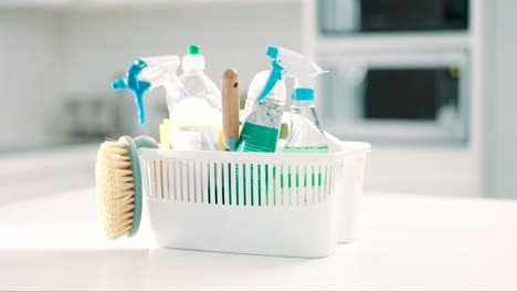 basket, cleaning chemical and hygiene with bottle