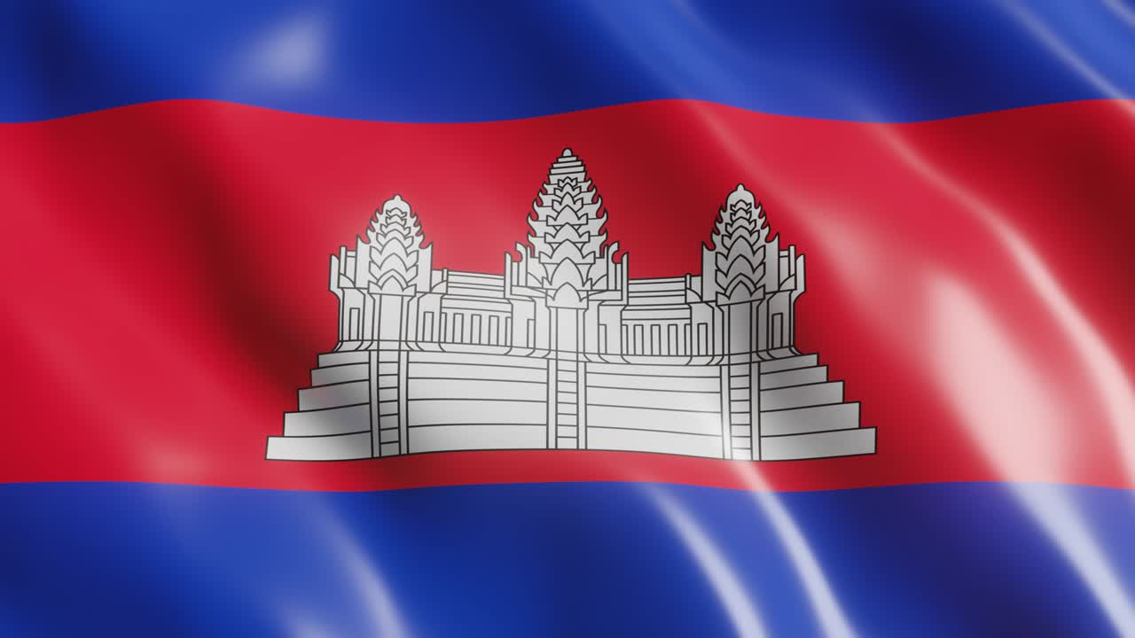 3d renderiza la bandera ondeando del país de camboya. bandera nacional en el fondo del viento. 4k clip de video animado de bucle sin costuras realista