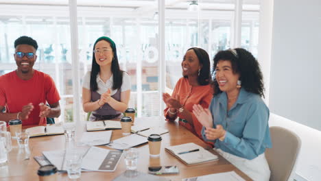 success, applause or business people in meeting
