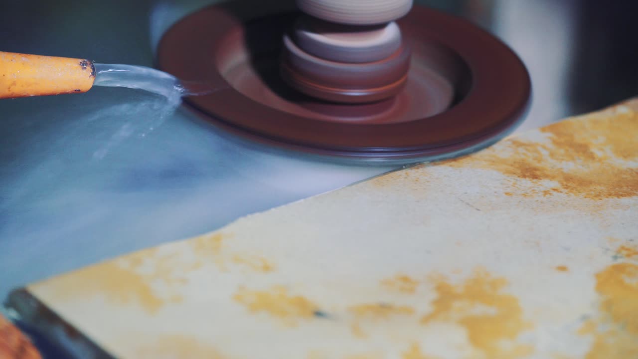 Grinding stone on the machine. Rounding the corner of a stone slab in a factory using water