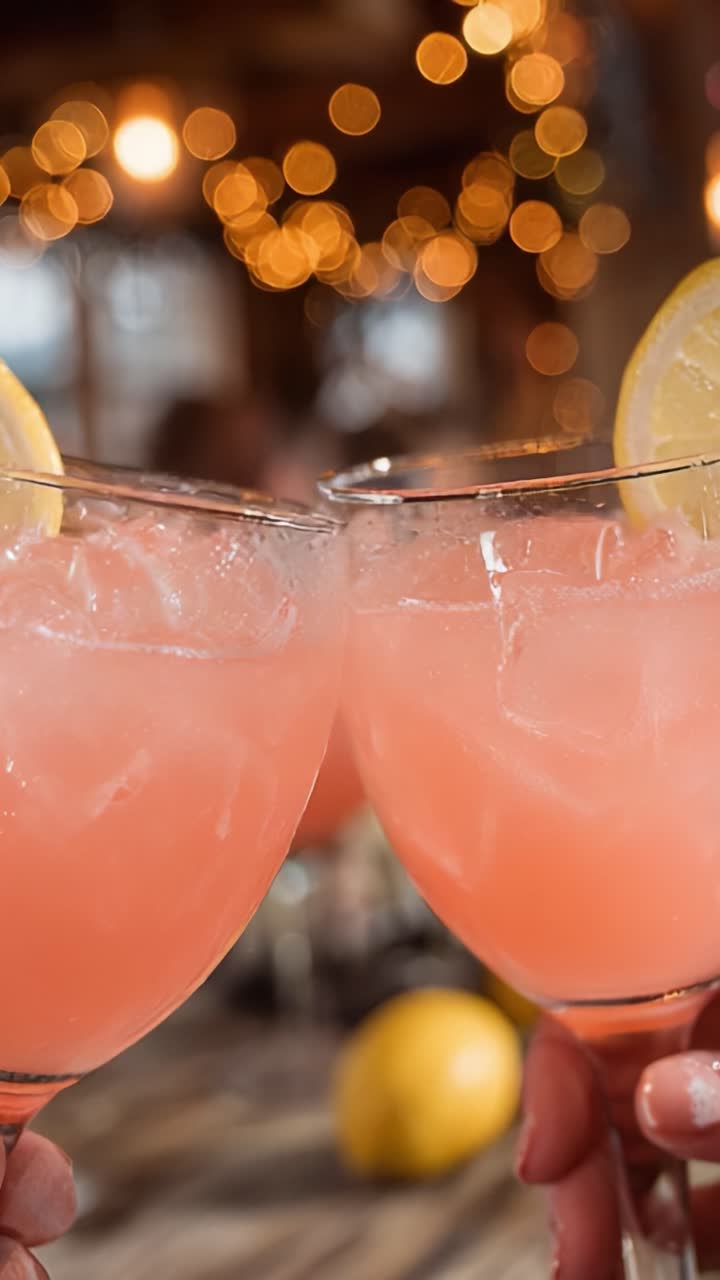 A Warm Evening with Refreshing Lemon Drinks: Celebrating Friendship and Joy Amidst Glowing Lights and Lively Conversations