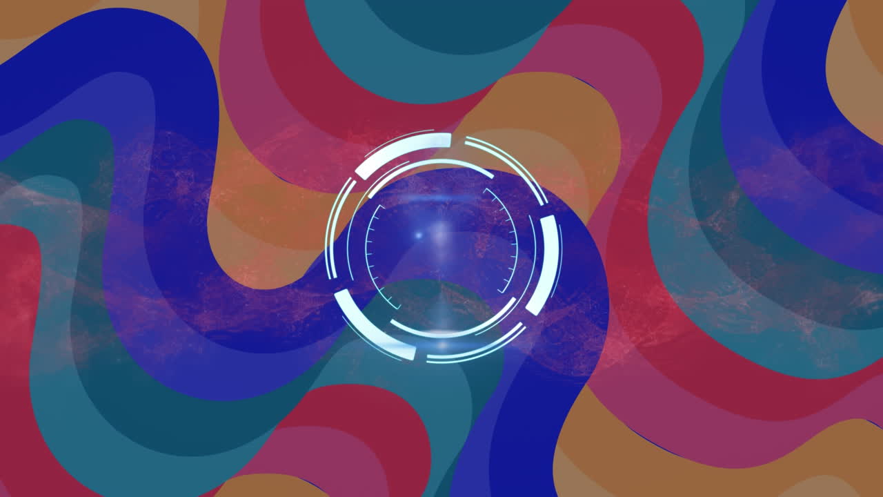 animación de una cerradura de seguridad que gira sobre rayas curvas multicolores