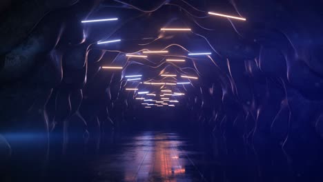 empty corridor with blue fluorescent lamps 3d render seamless loop animation