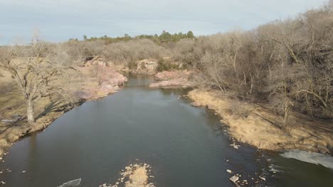 fly over river at palisades state park in eastern south dakota