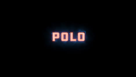 a short high quality motion graphic typographic reveal of the words "polo" with various colour options on a black background, animated in and animated out with electric, misty elements