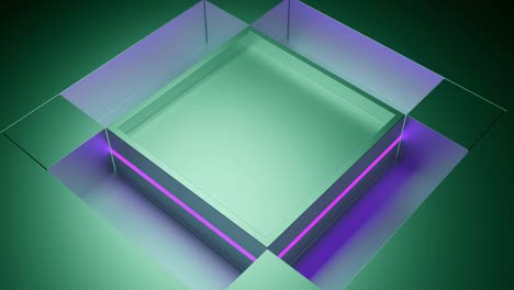 abstract 3d render of a green and purple square with neon lighting