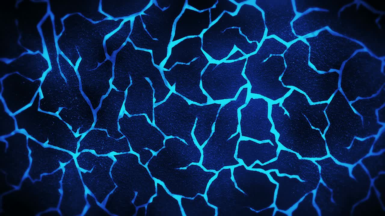 Dark background with blue cracked ground. Smoke, Fog, Dust. Loop animation of molten lava. Earth surface. Heat burning floor.