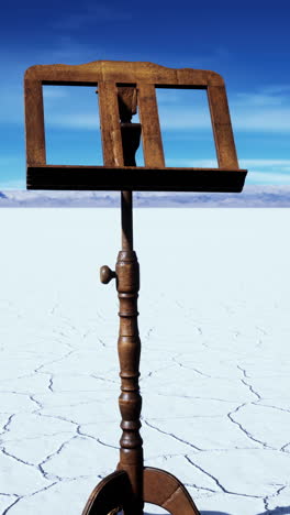 wooden music stand in a desert landscape