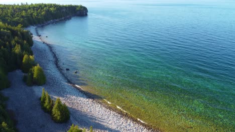 Lake-Huron-Rocky-Shoreline-in-Bruce-Peninsula-Drone-Dolly-In,Shot