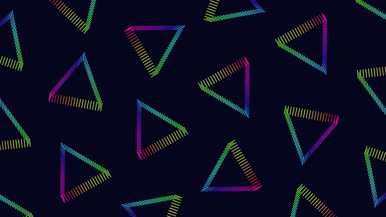 patrón de triángulos futuristas con líneas de neón del arco iris