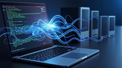 delving into cutting-edge coding methodologies and dynamic data visualization within a contemporary tech workspace during the nighttime hours
