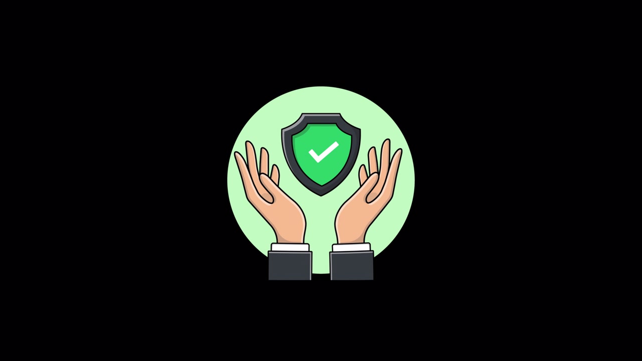 Animated Hands Holding a Green Security Shield with Checkmark