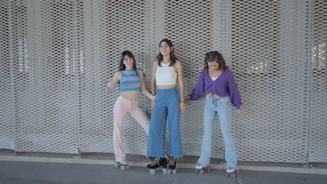 three friends roller skating