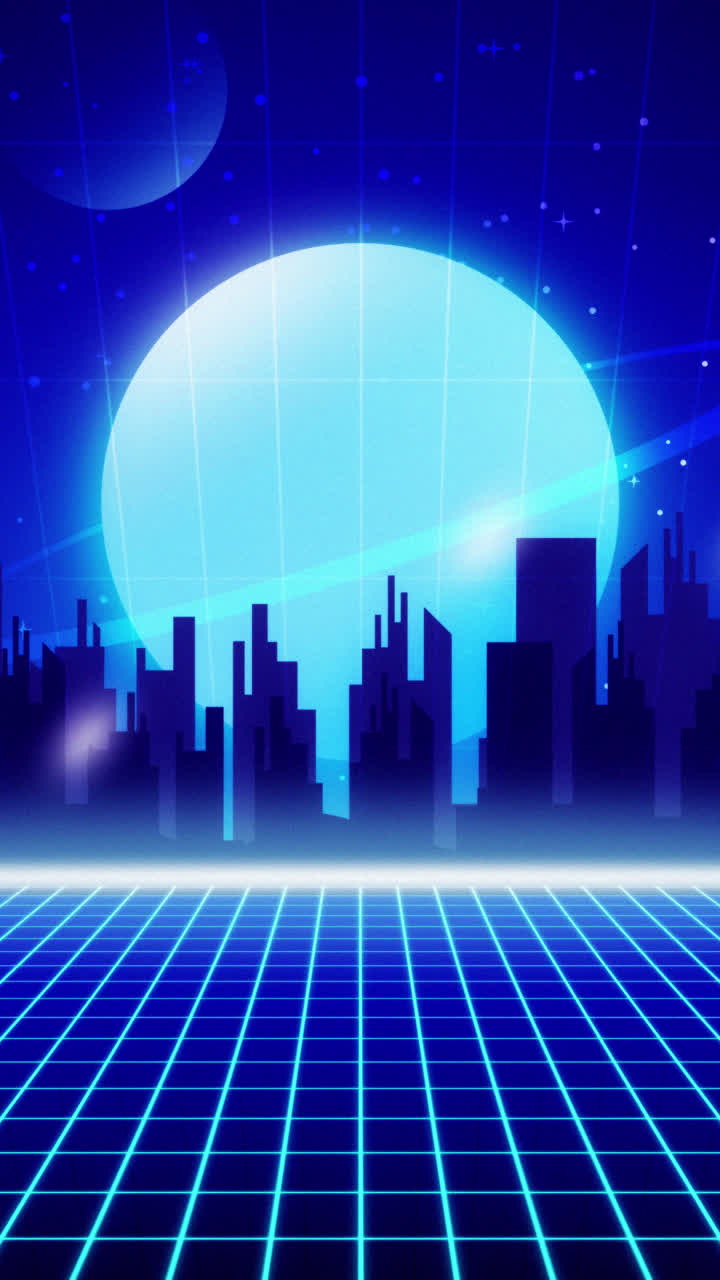 다채로운 레트로 미래주의 풍경 배경의 모션 그래픽