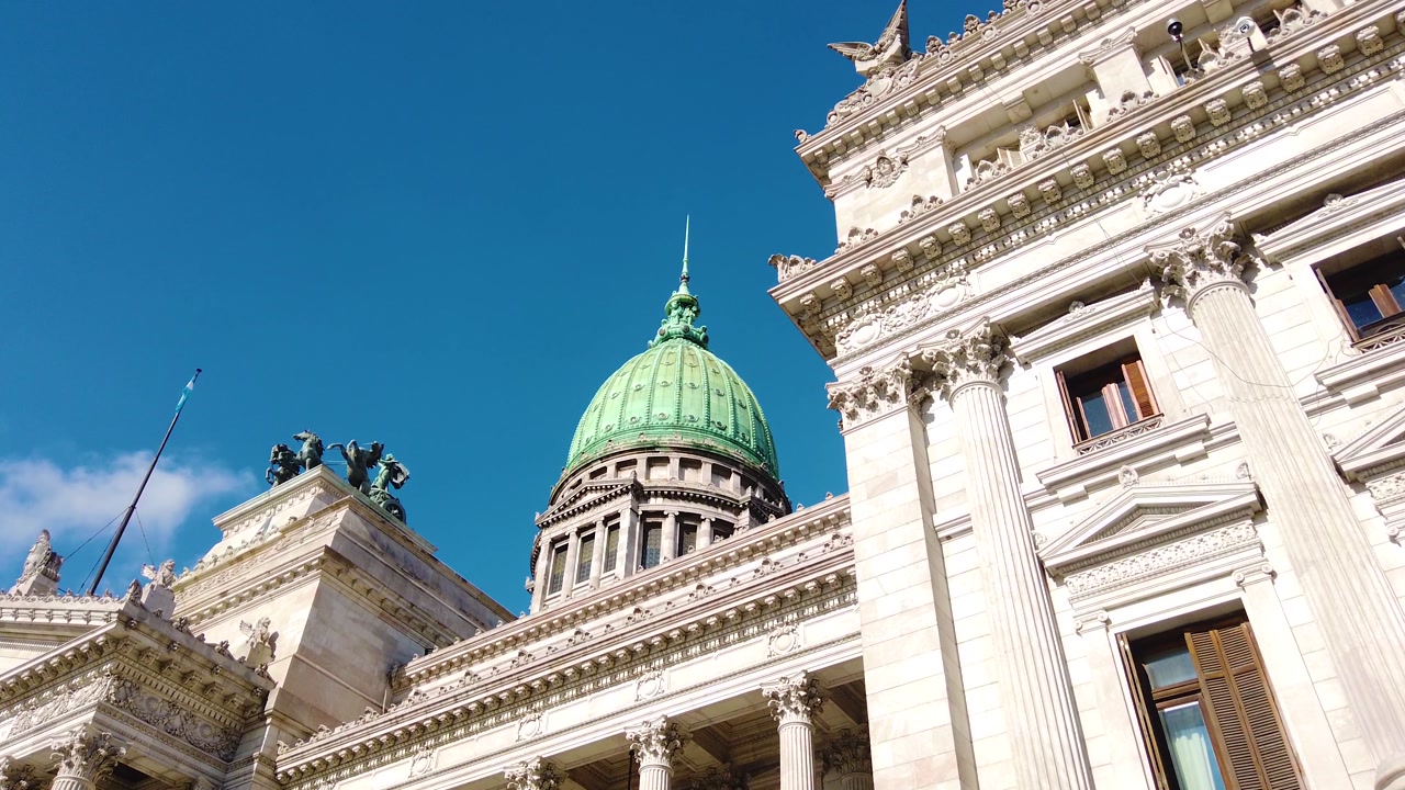 Low angle details of National Congress, Parliament of Argentina Buenos Aires City Landmark at daylight