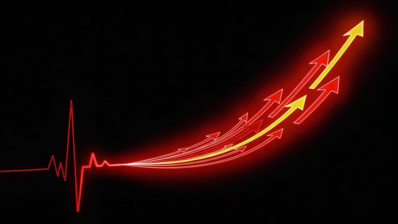 Impulso dinamico e frecce verso l'alto: una rappresentazione visiva di crescita e vitalità illustrata attraverso il battito cardiaco e il movimento ascendente
