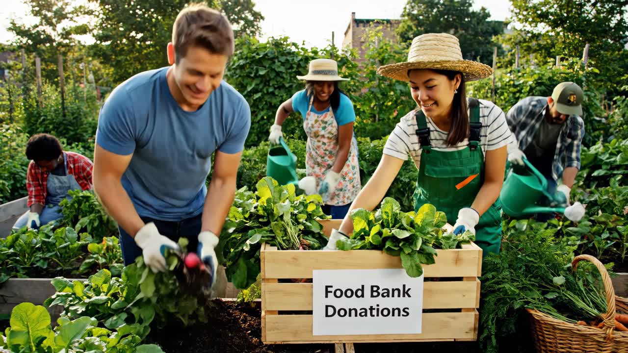 Volunteers Harvesting Vegetables for Food Bank Donations