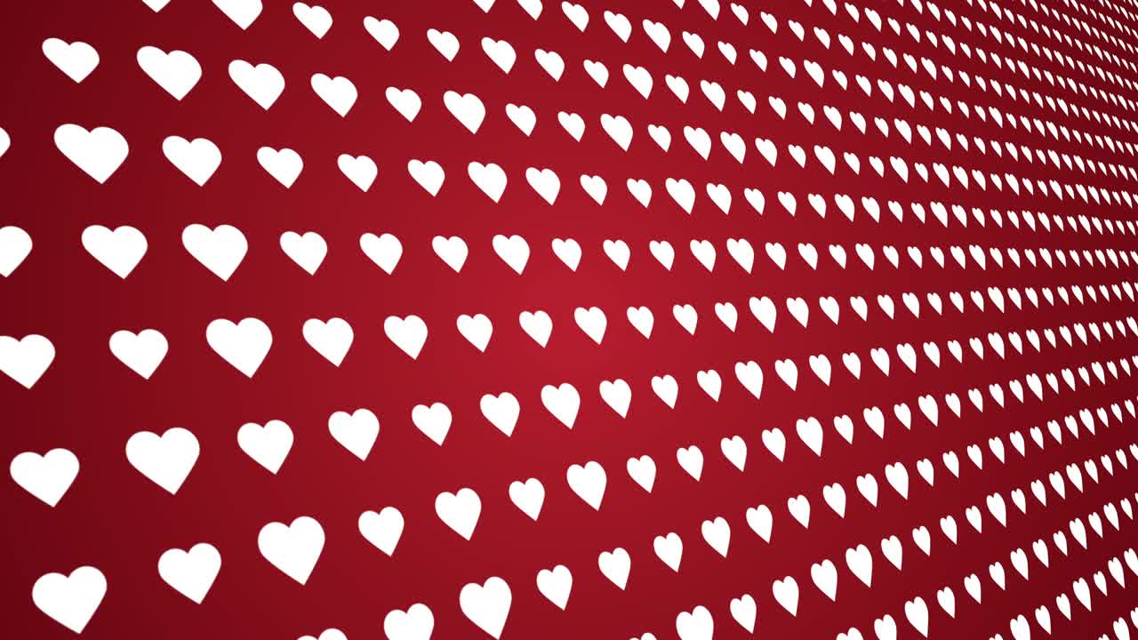 Motivo di cuori "Mi piace" su sfondo rosso animato in primo piano