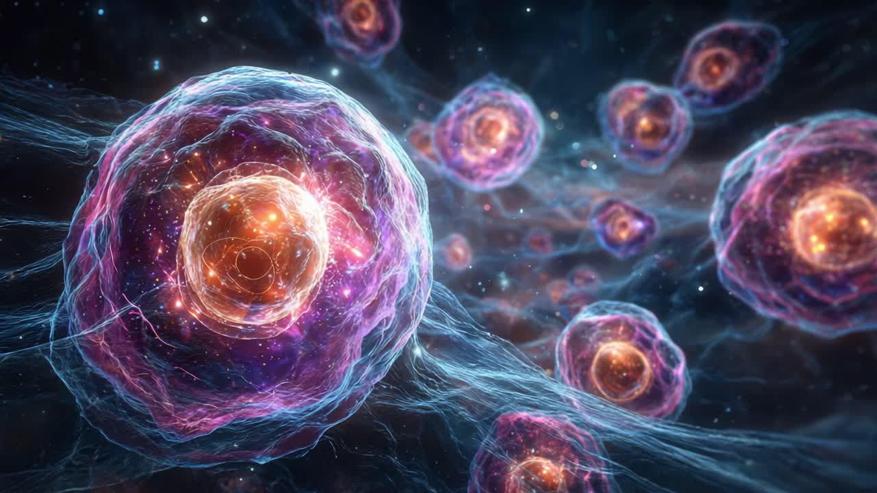 Ein unglaublicher kosmischer Tanz: Tauche ein in die Mysterien der himmlischen Zellen in einem pulsierenden Universum voller Energie und Licht